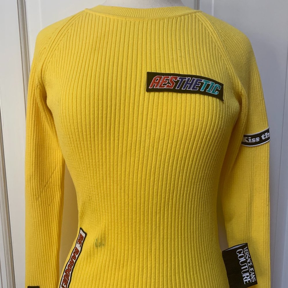 VERSACE COUTURE YELLOW TATTOO SWEATER TOP SZ MEDIUM